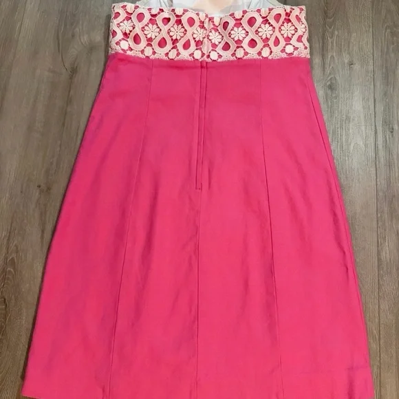 Lilly Pulitzer Pink Strapless Dress with White Lace - Picture 4 of 5